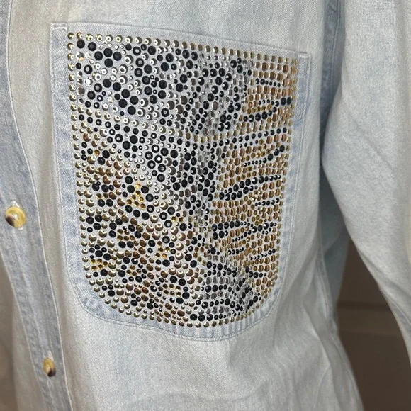 Christine Alexander Denim Shirt with Swarovski Crystal Accents-New With Tags - Picture 2 of 9